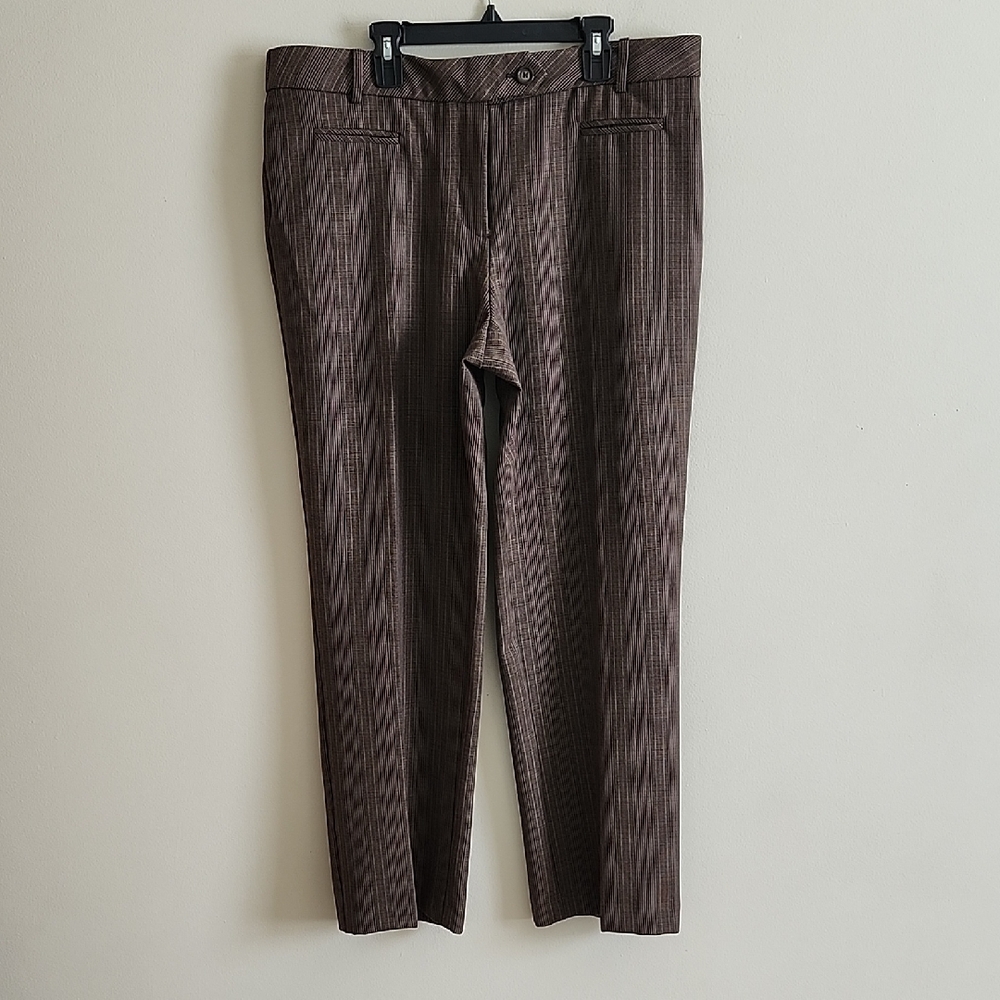 Roz & Ali The Secret Agent Trouser Pant Womens Brown Striped Tummy Control